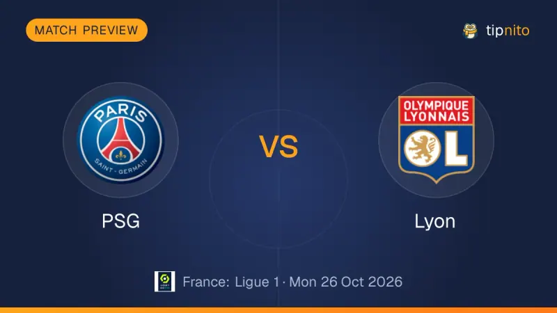PSG vs Lyon match preview: both club crests on a Tipnito cover